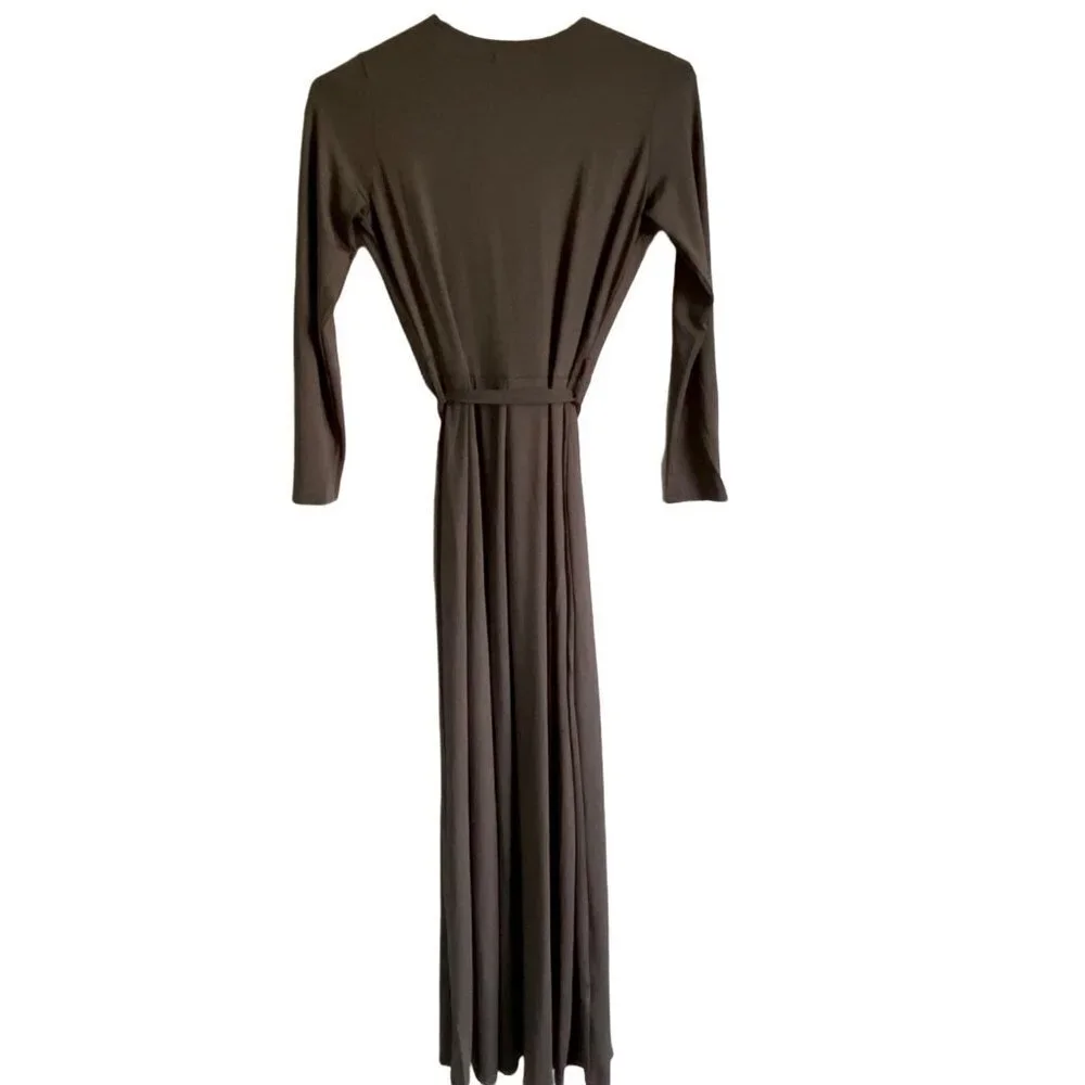 Yiduoduo Maxi Grey Dress Long Sleeves with Belt Size Small
